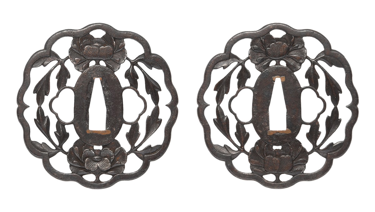 Tsuba - Hozon - Mumei Choshu Botan-sukashi-Tsuba