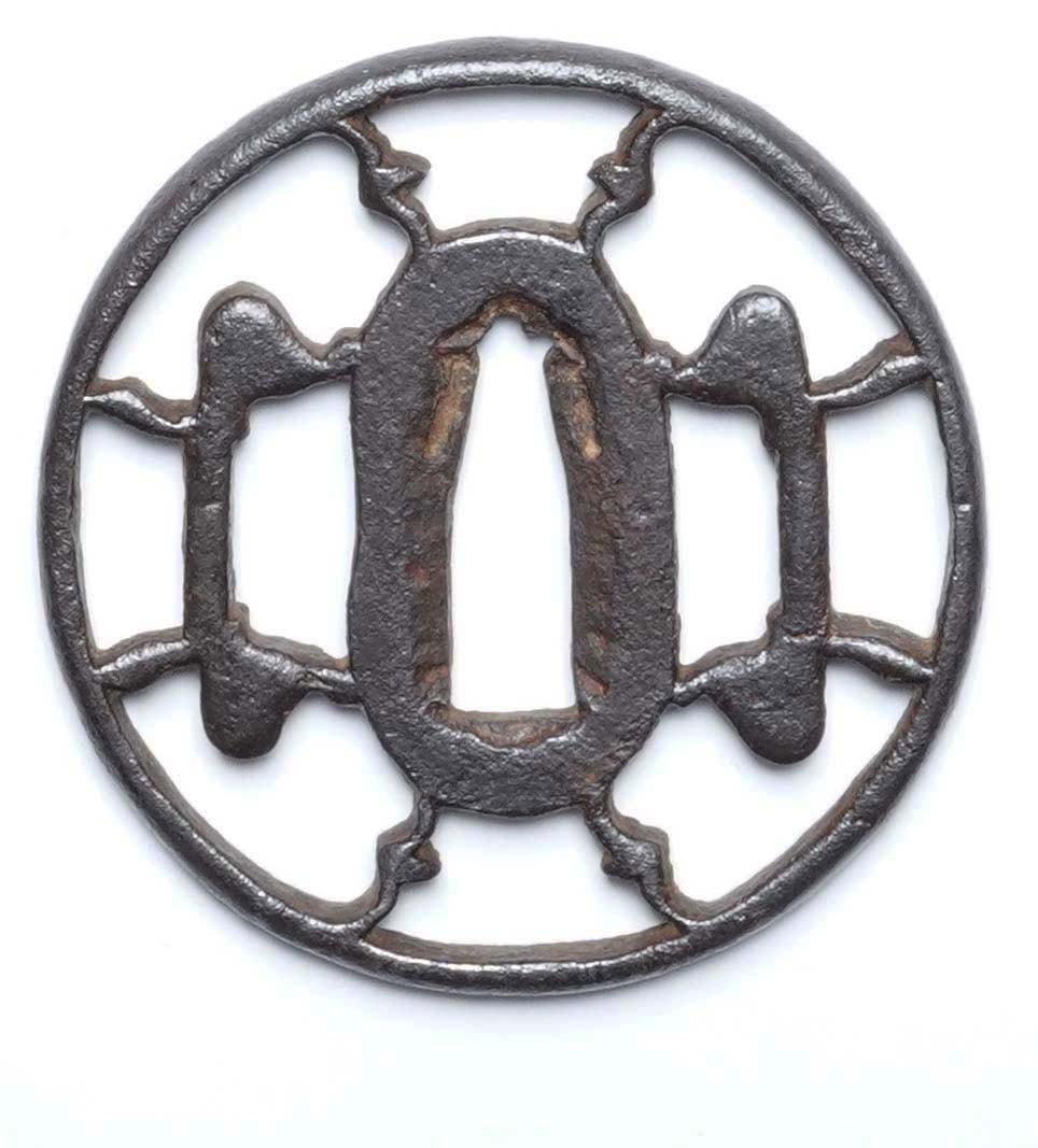 Tsuba - Hozon - by Kanayama School - Kanayama Tsuba: Incense Burner and Wild Geese Openwork